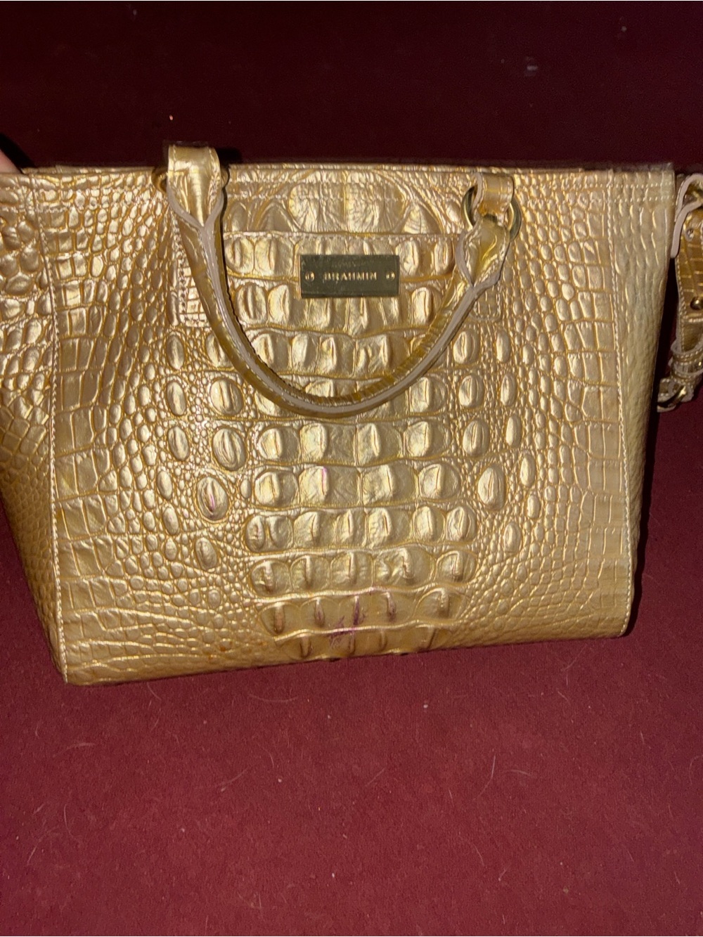 Brahmin Metallic Gold Croc-Embossed Satchel duxbury Melbourne medium M